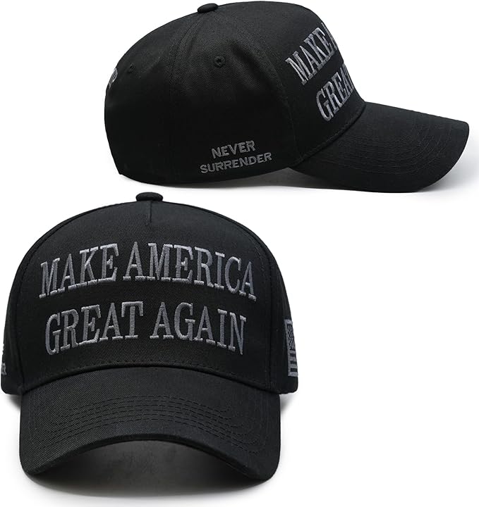 Donald Trump 45-47 Never Surrender MAGA Hat Make America Great Again Slogan with USA Flag Adjustable Baseball Cap Black