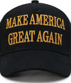 Donald Trump 2024 45-47 Never Surrender MAGA Hat, Make America Great Again Slogan with USA Flag, Black & Gold Adjustable Cap