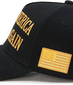 Donald Trump 2024 45-47 Never Surrender MAGA Hat, Make America Great Again Slogan with USA Flag, Black & Gold Adjustable Cap