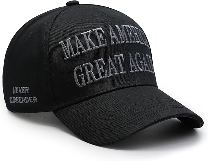 Donald Trump 45-47 Never Surrender MAGA Hat Make America Great Again Slogan with USA Flag Adjustable Baseball Cap Black