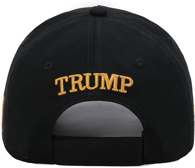 Donald Trump 2024 45-47 Never Surrender MAGA Hat, Make America Great Again Slogan with USA Flag, Black & Gold Adjustable Cap